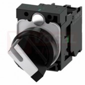 3SU1103-2BF60-1BA0 otočný spínač, s osvětlením, 22 mm, kulatý, plast, černá, bílá, šroubová svorka, AC110V, 1 NO