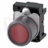 3SU1231-0EB20-0AA0 tlačítko osvětlené 22 mm kulaté, kovový čelní kroužek, červené transparentní, stiskací knoflík