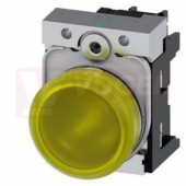 3SU1156-6AA30-3AA0 signálka 22 mm, kulatá, kov, s vysokým leskem, žlutá barva, čočka, hladká, pružinové svorky, AC230V