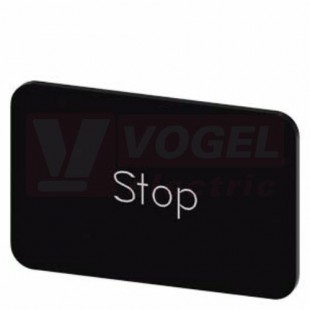 3SU1900-0AD16-0DS0 popisný štítek 17,5 x 27 mm, štítek černý, tvar obdélníku, popisek: STOP