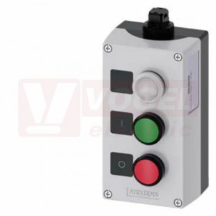 3SU1803-0AB10-4HB1 AS-Interface Skříň ovládací 3-tlačítková, ŠE víko, plast, 22mm, signálka čirá + ZE "I" + RU "O", pružinové svorky