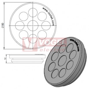 KEL-DP 40/9 A (plech tl. 1,5-2,5mm) kulatá membránová průchodka, šedá, IP65, vnější pr. 50mm, výřez pr.40mm, vstup kabelů 8x max.9,5mm/1x max.11,3mm (43536)