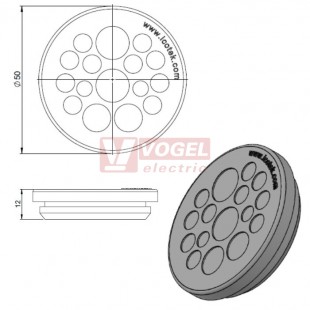 KEL-DP 40/16 B (plech tl. 2,8-4mm) kulatá membránová průchodka, šedá, IP65, vnější pr. 50mm, výřez pr.40mm, vstup kabelů 2x max.5,3mm/10x max.6,3mm/2x max.9,5mm/2x max.11,3mm  (43563)