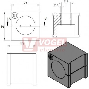 KT  2/1 průchodková vložka 2x pr.1mm, malá, šedá (39942)