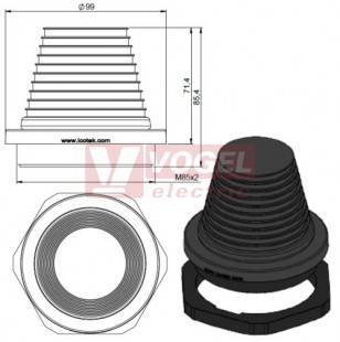 KEL-DPF 85/48-70 pyramidová průchodka s maticí, černá, IP68, vnější pr.99mm, výřez pr.M85x2mm, rozsah průměrů kabelů 48-70mm (50658)