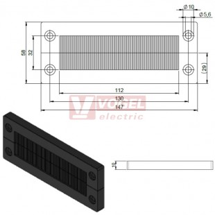 KEL-BES-S 24 dělená kartáčová kabelová průchodka, černá, výřez 36x112mm (51522) - skládá se ze dvou částí !