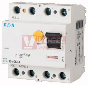 Chránič 3P+N 100A    30mA G/A  PF7-100/4/003-G/A, 10kA, typ A, citlivost na AC a pulzující DC, proud se zpožděním vybavení (102934)