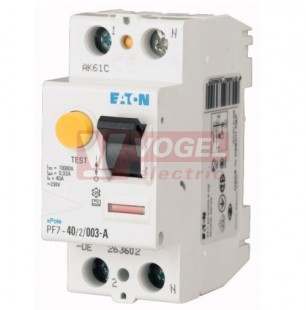 Chránič 1P+N  40A    30mA  G/A PF7-40/2/003-G/A, 10kA, typ A, citlivost na AC a pulzující DC, proud se zpožděním vybavení (166826)
