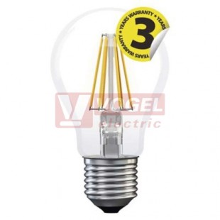 Žárovka LED E27 230VAC   6W klasik A60 A++, provedení FILAMENT, baňka čirá, neutrální bílá 4100K, 806 lumen, nestmívatelná, živ. 25000h., náhrada za 60W, rozměr 60x110mm (EMOS-Z74261)