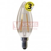 Žárovka LED E14 230VAC   2W svíčka A++, provedení FILAMENT VINTAGE, baňka kouřová, teplá bílá 2200K, 170 lumen, nestmívatelná, živ. 25000h., náhrada za 18W, rozměr 38x100mm (EMOS - Z74300)