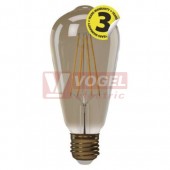 Žárovka LED E27 230VAC   4W hruška ST64 A+, provedení FILAMENT VINTAGE, baňka kouřová, teplá bílá 2200K, 380 lumen, nestmívatelná, živ. 25000h., náhrada za 34W, rozměr 64x140mm (EMOS - Z74302)