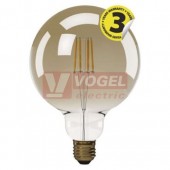 Žárovka LED E27 230VAC   4W Globe G125 A+, provedení FILAMENT VINTAGE, baňka kouřová, teplá bílá 2200K, 380 lumen, nestmívatelná, živ. 25000h., náhrada za 34W, rozměr 125x180mm (EMOS - Z74303)