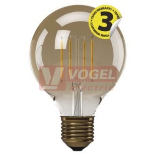 Žárovka LED E27 230VAC   4W Globe G95 A+, provedení FILAMENT VINTAGE, baňka kouřová, teplá bílá 2200K, 380 lumen, nestmívatelná, živ. 25000h., náhrada za 34W, rozměr 95x130mm (EMOS - Z74304)