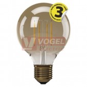 Žárovka LED E27 230VAC   4W Globe G95 A+, provedení FILAMENT VINTAGE, baňka kouřová, teplá bílá 2200K, 380 lumen, nestmívatelná, živ. 25000h., náhrada za 34W, rozměr 95x130mm (EMOS - Z74304)