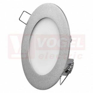 Svítidlo LED podhledové  6W LED 220-240V, kulaté 120mm, vestavné stříbrné, neutrální bílá, 450lm, 4000K, IP20, tělo hliník, úhel vyzař. 120°, živ. 30000hod., difuzor plast mléčný, montážní otvor 105mm, rozměr 120x21mm, náhrada za žárovku 40W (ZD1222)