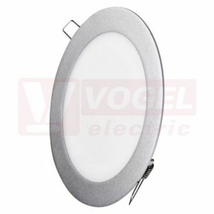 Svítidlo LED podhledové 12W LED 220-240V,  kulaté 175mm, vestavné stříbrné, neutrální bílá, 1000lm, 4000K, IP20, tělo hliník, úhel vyzař. 120°, živ. 30000hod., difuzor plast mléčný, montážní otvor 155mm, rozměr 175x21mm, náhrada za žárovku 70W (ZD1232)