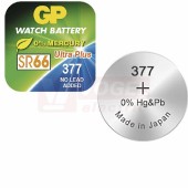 Baterie  1,55 V knofl. GP 377F (SR66, SR626) do hodinek, oxid stříbra, 25mAh (při zátěži 3,0 kOhm) bal.10ks (B3377F)