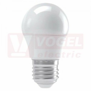 Žárovka LED E27 230VAC   4W mini globe A+, provedení CLASSIC, baňka mléčná, neutrální bílá 4100K, 330 lumen, nestmívatelná, živ. 30000h., náhrada za 30W, rozměr 45x80mm (EMOS-ZQ1111)