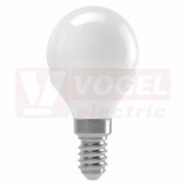 Žárovka LED E14 230VAC   4W mini globe A+, provedení CLASSIC, baňka mléčná, teplá bílá 2700K, 330 lumen, nestmívatelná, živ. 30000h., náhrada za 30W, rozměr 45x80mm (EMOS-ZQ1210)