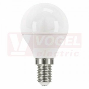 Žárovka LED E14 230VAC   6W mini globe A+, provedení CLASSIC, baňka mléčná, neutrální bílá 4100K, 470 lumen, nestmívatelná, živ. 30000h., náhrada za 40W, rozměr 45x78mm (EMOS-ZQ1221)