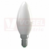 Žárovka LED E14 230VAC   4W svíčka A+, provedení CLASSIC, baňka mléčná, teplá bílá 2700K, 330 lumen, nestmívatelná, živ. 30000h., náhrada za 30W, rozměr 38x100mm (EMOS-ZQ3210)