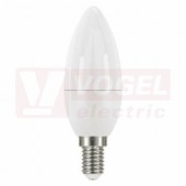 Žárovka LED E14 230VAC   6W svíčka A+, provedení CLASSIC, baňka mléčná, teplá bílá 2700K, 470 lumen, nestmívatelná, živ. 30000h., náhrada za 40W, rozměr 35x105mm (EMOS-ZQ3220)