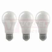 Žárovka LED E27 230VAC   9W balení 3 ks, klasik A60 A+, provedení CLASSIC, baňka mléčná, teplá bílá 2700K, 806 lumen, nestmívatelná, živ. 30000h., náhrada za 60W, rozměr 60x110mm