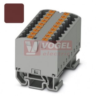 PTFIX 12X2,5-NS15A BN blok rozbočovací/distribuční, připojení PUSH-IN, 500V/24A, hnědá, š=15,6mm, podélná montáž na DIN lištu TS15 (3274132)