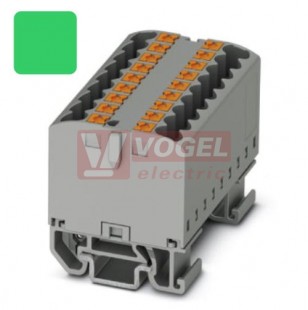 PTFIX 12X2,5-NS15A GN blok rozbočovací/distribuční, připojení PUSH-IN, 500V/24A, zelená, š=15,6mm, podélná montáž na DIN lištu TS15 (3274130)