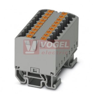 PTFIX 12X2,5-NS15A GYblok rozbočovací/distribuční, připojení PUSH-IN, 500V/24A, šedá, š=15,6mm, podélná montáž na DIN lištu TS15 (3274122)