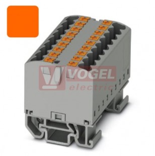 PTFIX 12X2,5-NS15A OG blok rozbočovací/distribuční, připojení PUSH-IN, 500V/24A, oranžová, š=15,6mm, podélná montáž na DIN lištu TS15 (3274140)