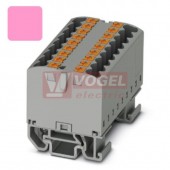 PTFIX 12X2,5-NS15A PK blok rozbočovací/distribuční, připojení PUSH-IN, 500V/24A, růžová, š=15,6mm, podélná montáž na DIN lištu TS15 (3274139)