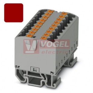 PTFIX 12X2,5-NS15A RD blok rozbočovací/distribuční, připojení PUSH-IN, 500V/24A, rudá, š=15,6mm, podélná montáž na DIN lištu TS15 (3274126)