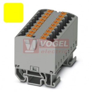 PTFIX 12X2,5-NS15A YE blok rozbočovací/distribuční, připojení PUSH-IN, 500V/24A, žlutá, š=15,6mm, podélná montáž na DIN lištu TS15 (3274128)