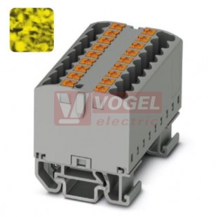 PTFIX 12X2,5-NS15A-FE blok rozbočovací/distribuční, připojení PUSH-IN, 500V/24A, černá/žlutá, š=15,6mm, podélná montáž na DIN lištu TS15 (3274142)