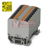 PTFIX 12X2,5-NS15A-FE blok rozbočovací/distribuční, připojení PUSH-IN, 500V/24A, černá/žlutá, š=15,6mm, podélná montáž na DIN lištu TS15 (3274142)