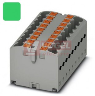 PTFIX 18X2,5 GN blok rozbočovací/distribuční, připojení PUSH-IN, 500V/24A, zelená, š=25,2mm, s napájením, montáž osadit adaptéry nebo přírubami (3273316)
