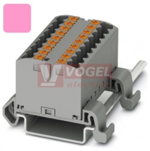PTFIX  6X2,5-NS35A PK blok rozbočovací/distribuční, připojení PUSH-IN, 500V/24A, růžová, š=15,6mm, podélná montáž na DIN lištu TS35 (3273149)
