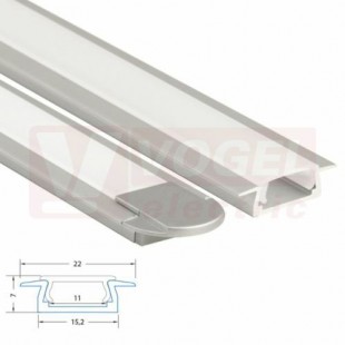Vestavný hliníkový profil VR, 22x7 mm, matný difuzor (propustnost 80%), komplet, 2 m, pro šířku pásku 10mm (761.025.02.2)