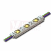 LED modul 3x SMD5050 (3B1RGB), 0,65W, 12VDC, 54mA, 22lm, barva bílá, obdélník, živ.30 000h, stvmívatelný, vyzař.úhel 160 °, propojení kabelem, rozměr 87x17,5x9,6mm, IP65 (213.007.51.0)