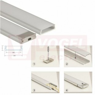 Přisazený hliníkový profil PZ, 24x6 mm, mléčný difuzor, komplet, 1 m (761.004.07.1)