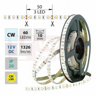 LED pásek SMD2835 studená bílá, 60LED/m, 14,4W/m, IP20, DC 12V, 10mm, 5m (121.702.60.0) NOVINKA