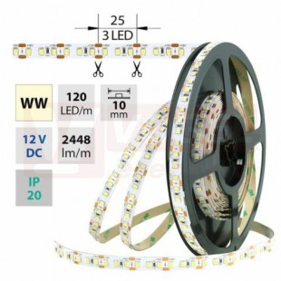 LED pásek SMD2835 teplá bílá, 120LED/m, IP20, DC 12V, 10mm, 5m (121.703.60.0) NOVINKA
