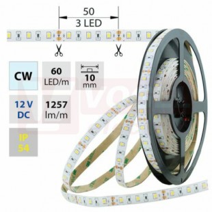 LED pásek SMD2835 studená bílá, 60LED/m, IP54, DC 12V, 10mm, 5m (121.711.60.0) NOVINKA