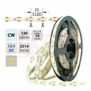 LED pásek SMD2835 studená bílá, 120LED/m, IP54, DC 12V, 10mm, 5m (121.714.60.0) NOVINKA