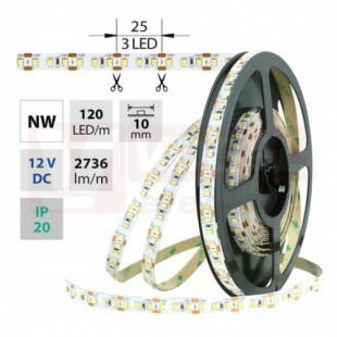 LED pásek SMD2835 neutrální bílá, 120LED/m, IP20, DC 12V, 10mm, 50m (121.704.60.2) NOVINKA