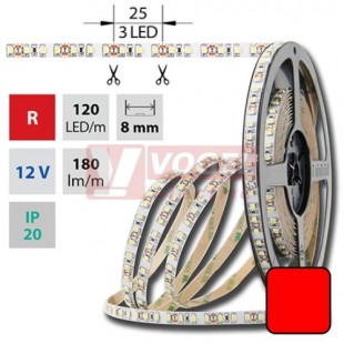 LED pásek SMD3528 červený, 120LED/m, IP20, DC 12V, 8mm, 50m (121.226.60.2)
