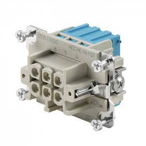 Konektor   6pin Z 16A/500V HDC HE 6 FQT BL, technologie připojení vodiče SNAP-IN do 4mm2, modrá svorkovnice (2535110000)