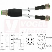 7000-40701-2130050 rozbočovací Y konektor M12/4-pin/vidl/přímý - kabel ŠE PVC 3x0,34mm2 L=0,5m -  2x konektor M12/3-pin/zás/přímý