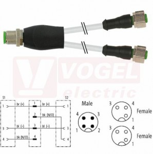 7000-40701-2130700 rozbočovací Y konektor M12/4-pin/vidl/přímý - kabel ŠE PVC 3x0,34mm2 L=7m - 2x  konektor M12/3-pin/zás/přímý